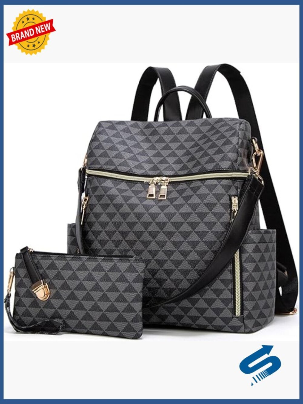 PU Leather Convertible Backpack Purse Set Travel Satchel Handbag